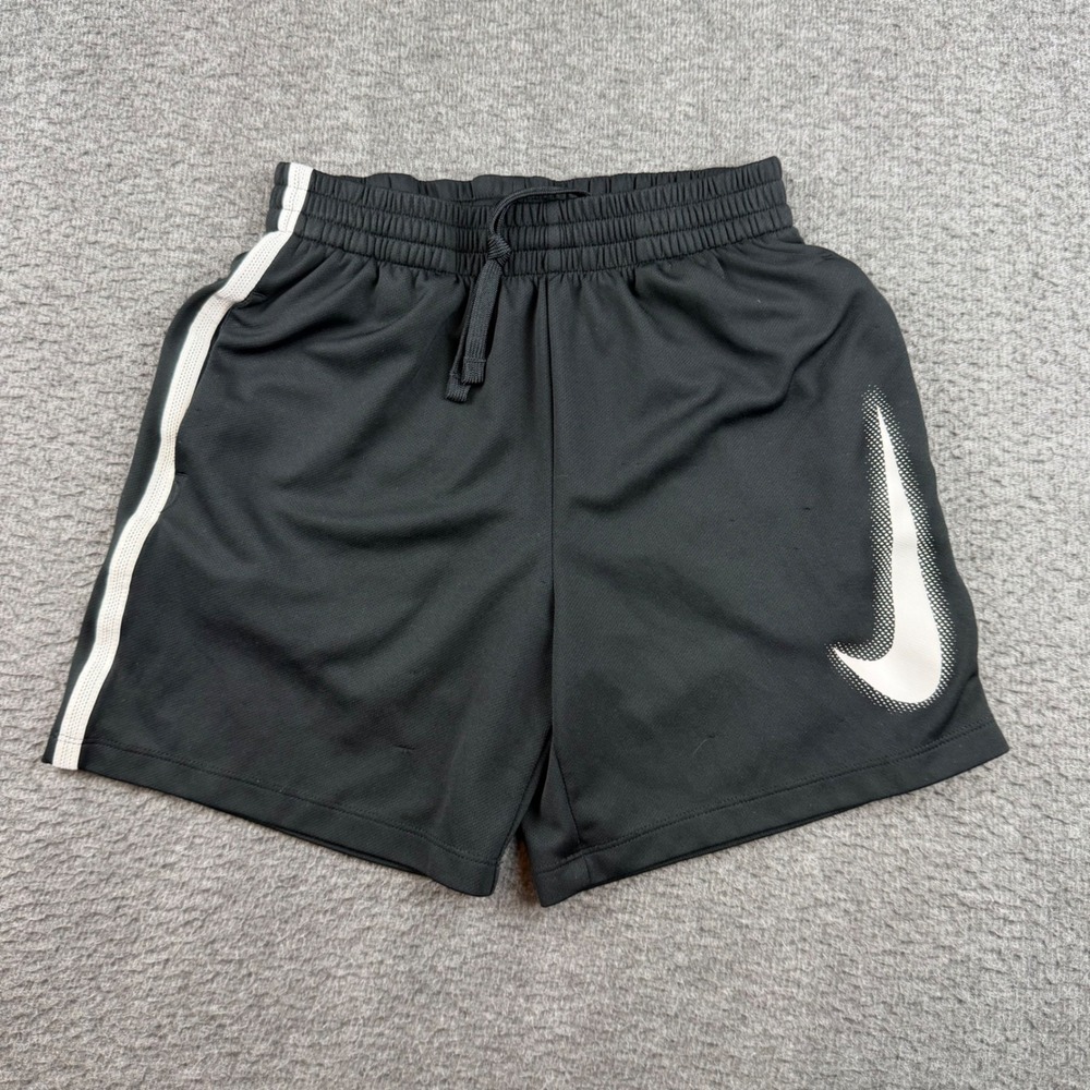 Nike Athletic Shorts Boy's Medium Black Dri-FIT Swoosh Logo Side Stripe